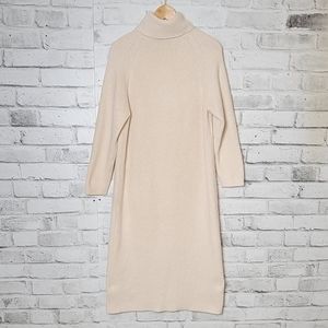 Zara Cream Color Turtleneck Knitted Sweater Dress